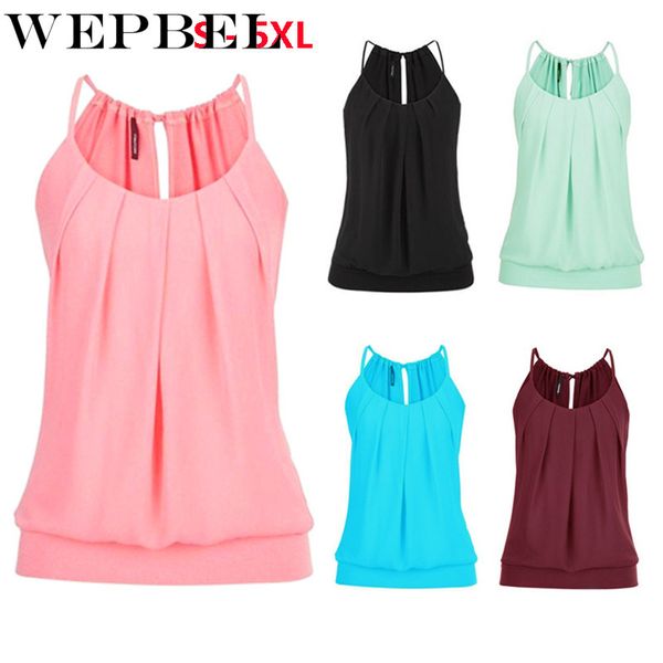 

wepbel women's fashion elastic waist tank sleeveless unershirts casual shirt pleated vest, White