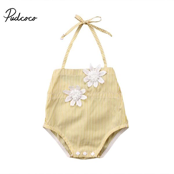 

симпатичные новорожденные девочки довольно боди желтый полосатый летний комбинезон одежда без рукавов холтер спинки мода боди, Blue