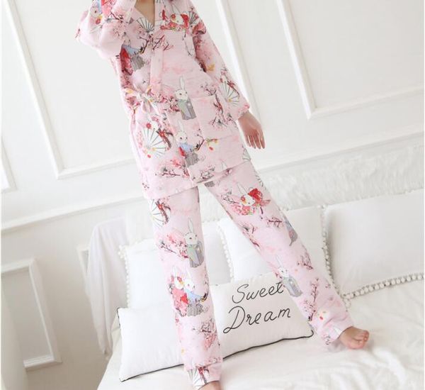 

winter cotton thick cartoon kimono robe women pajamas sets japanese style sleep indoor bathrobes robes for women suit, Blue;gray