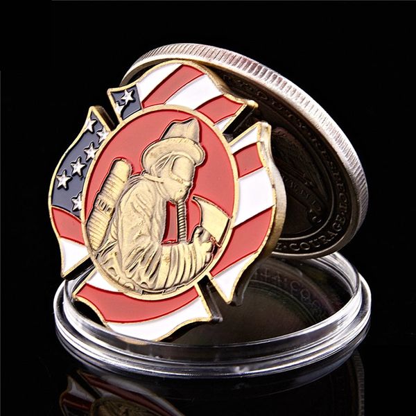 

American Fire Rescue With Flag Obligatory Honor Brass Glory 1oz Military Copper Memorial Challenge Coin