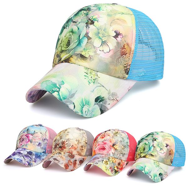 

women beach printed baseball cap lace sunscreen portable fashion sports breathable mesh golf summer gift outdoor casual, Blue;gray