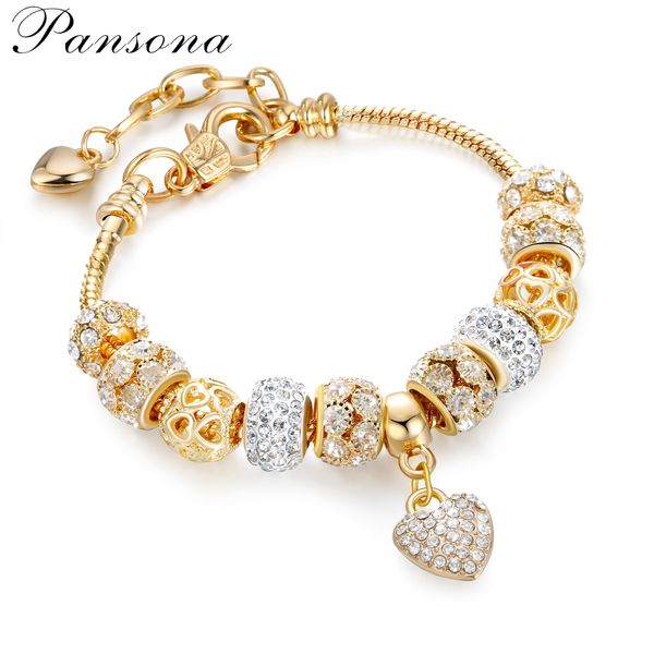 

pandora style diy fashion women retro creative charm silver plated crystal wedding bracelets girl bangle jewelry beaded strands aa181, Black