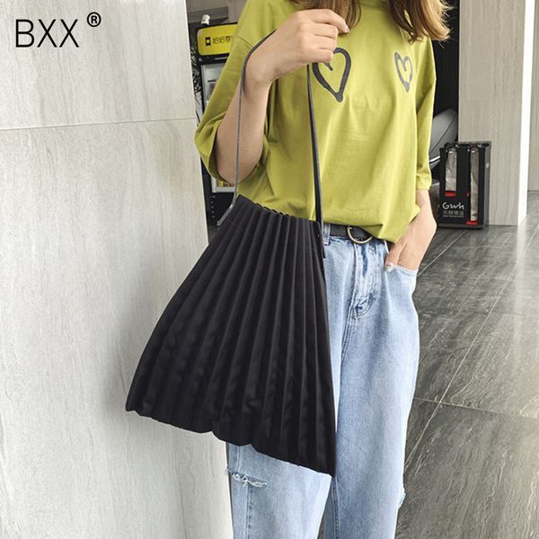 

bxx] 2020 japanese style pleated canvas casual totes women large capacity shoulder bags folding shopping bag handbag hk585