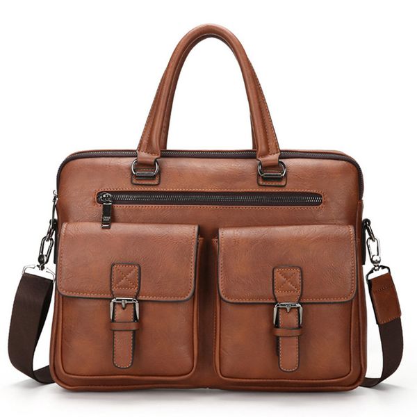 

new men split leather handbag zipper men business polyester two silt pocket soft handle 14 inches briefcases bags