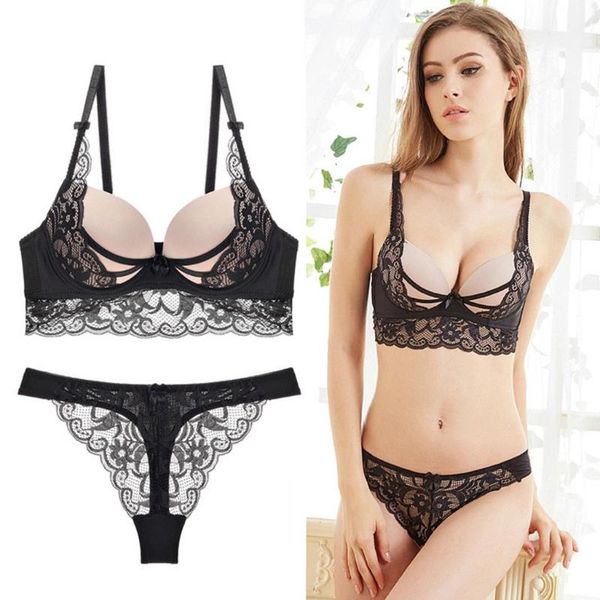 

women padded bra brief sets lace push up bralette underwire ring ladies lingerie underwear bra briefs set intimates bikini, Red;black