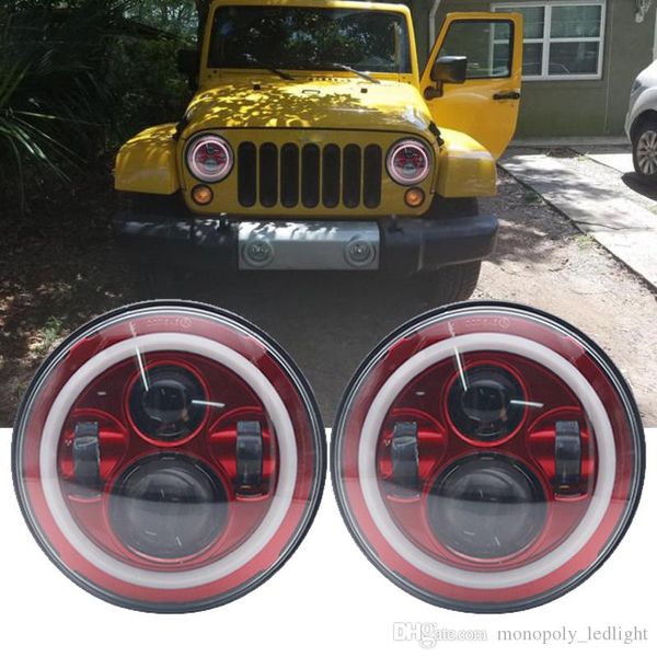 

7 Inch LED Headlights with White Halo Ring Angel Eyes+Amber Turn Signal Halo For Jeep Wrangler JK TJ CJ