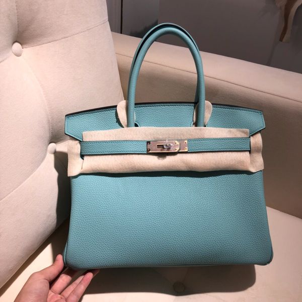 

half handmade with wax line original design light blue 30cm togo skin brinkin hanbag,many colors with different size on website or instagram