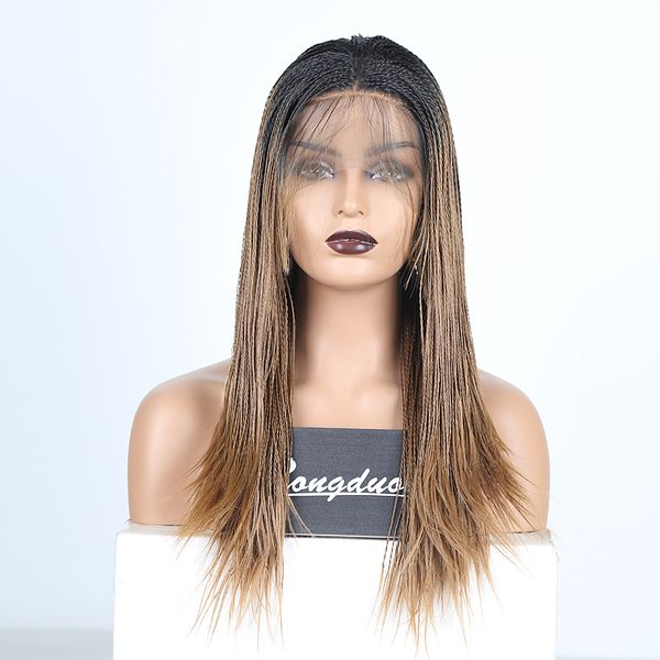 

rongduoyi ombre 2x twist braids lace wigs for women long heat resistant synthetic lace front wig two tone brown hair braided wig, Black