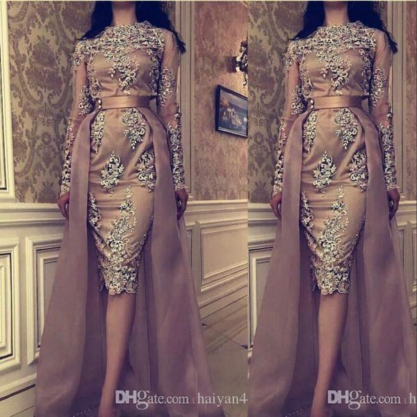 

new sheath prom dresses jewel neck lace appliques crystal beaded long sleeves with detachable train plus size party dress evening gowns wear, Black
