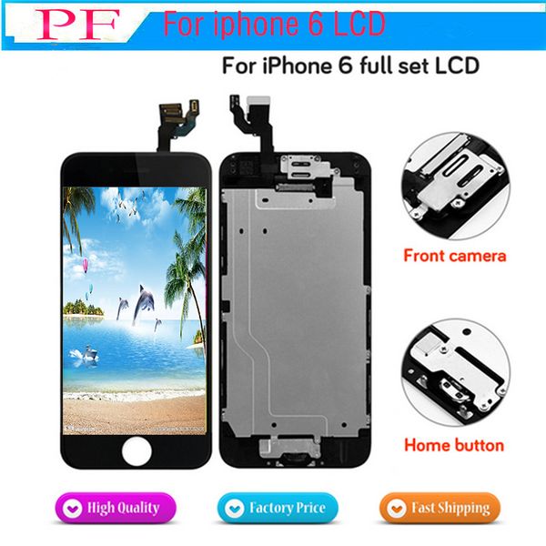

full set screen lcd for iphone 6 screen lcd replacement display complete assembly with home button front camera+back plate
