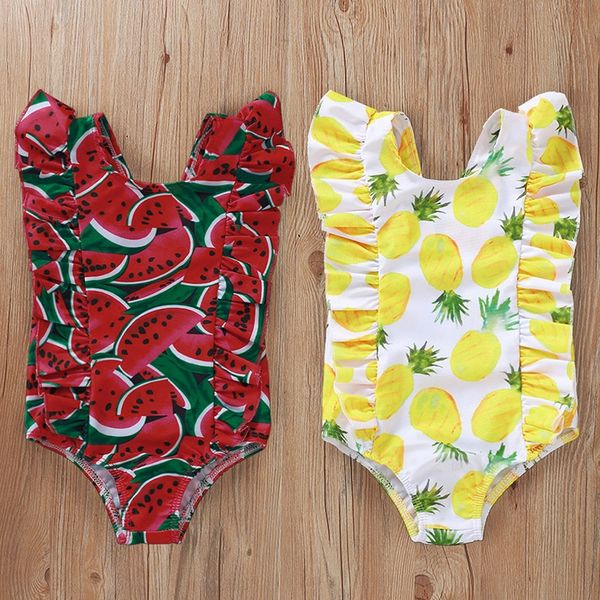 

yy48w ins watermelon printed flying sleeve one-piece and xh1814wh ins watermelon printed flying sleeve one-piece swimsuit pineapple and pine, White;black