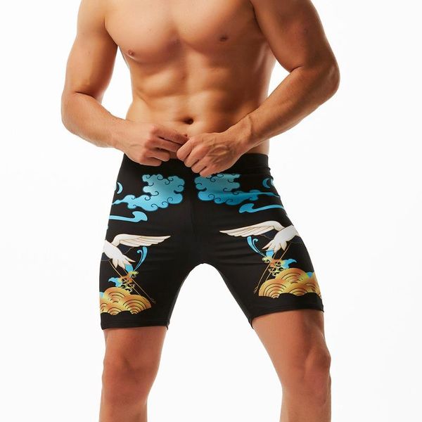 

chinoiserie swimwear men's swim trunks plus size mid waist nylon bathing suit fashion totem black/blue/yellow swim shorts