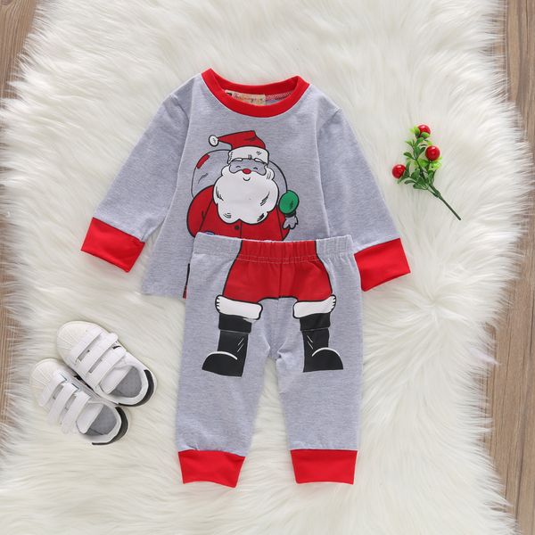 

retail newborn baby christmas outifts 2pcs boutique print cartoon santa claus suits kids designer clothes tracksuit children clothing sets, White
