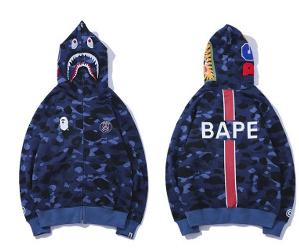 

2019 Mens Вышитые моды Толстовки Paris Shark Head Подростка Личность Trend Камуфляж Hoodie весной