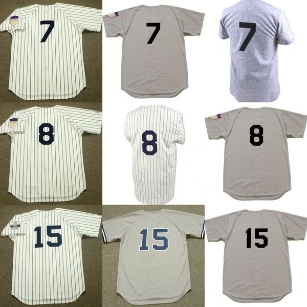 

men 7 mickey mantle 8 yogi berra 15 thurman munson new 1983 home york baseball jersey, Blue;black