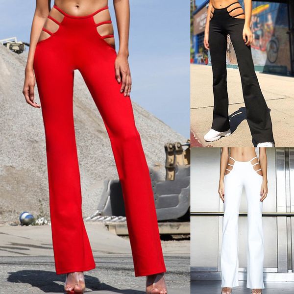 

sexy cut out отверстия женские брюки тонкий fit пот тощий твердые штаны для женщин flare выдалбливают тонкий с низкой талией вина red hot, Black;white