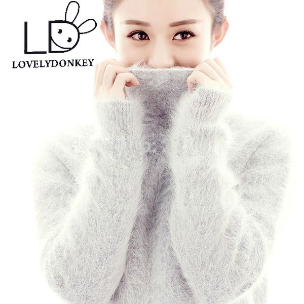 

lovelydonk mink cashmere sweater women pure mink cashmere pullovers knitted customized color big size m491, White;black