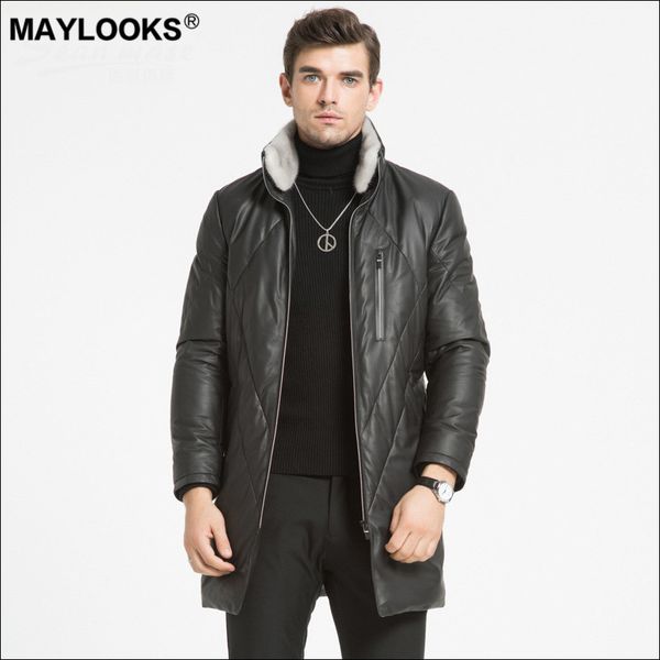 

maylooks 2019 autumn winter leather leather men's sheepskin sheepskin jacket business super thin skin ws139, Black