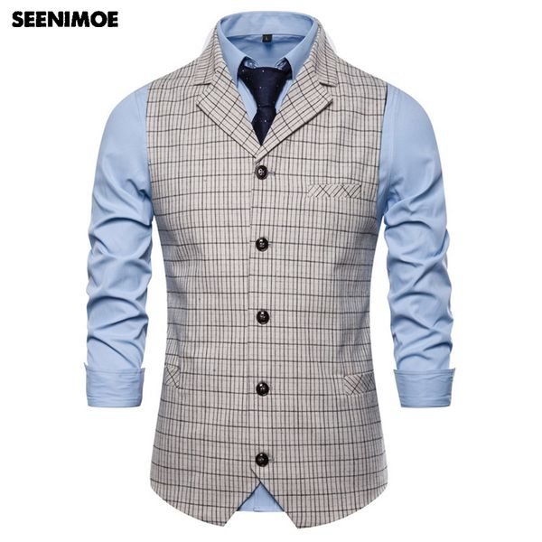 

men's vests seenimoe mens wedding waistcoat striped plaid formal blazer single breasted lapel collar male dress suit, Black;white