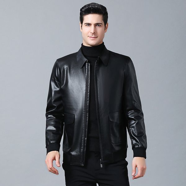 

100% new sheepskin fashion jackets motorcycle coat male genuine leather clothing design real leather jackets overcoats, Black