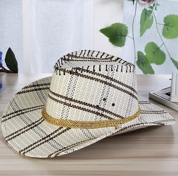 

chuncan new checked papyrus straw hat men's cowboy hat summer sun outdoor sunshade along the beach cap wholesale women hat, Blue;gray