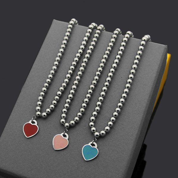 

2019 fashion brand glamour necklace T single heart red green pink blue heart drop oil chain necklace heart-shaped love women necklace