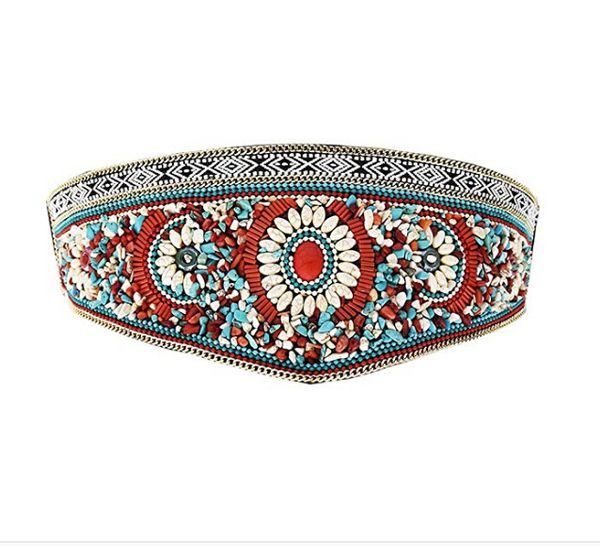 

corset belt for women gypsy turkey elastic wide belt boho colorful resin beaded waistband body chain jewelry for dress accessory t200507, Slivery;golden