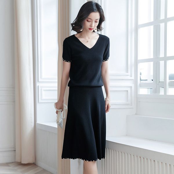 

2019 women's fashion elegant temperament slim t-shirt and skirts suit two-piece women's set summer f9952, White