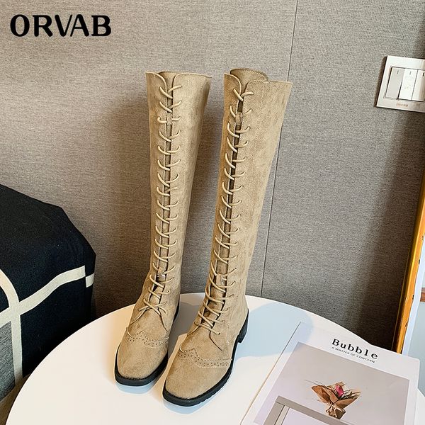 

women thigh high boot fashion suede leather high heels lace up female over the knee boots women plus size womens boots, Black