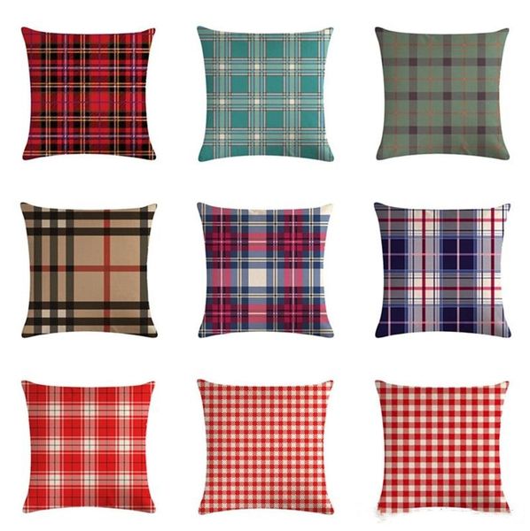 Classic Plaid Pillow Cover For Sofa Durable Tough Linen Plain