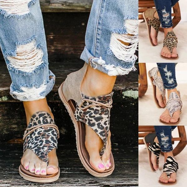 

women's ladies casual posh vintage leopard flip flop comfy sandals zipper shoes, Black