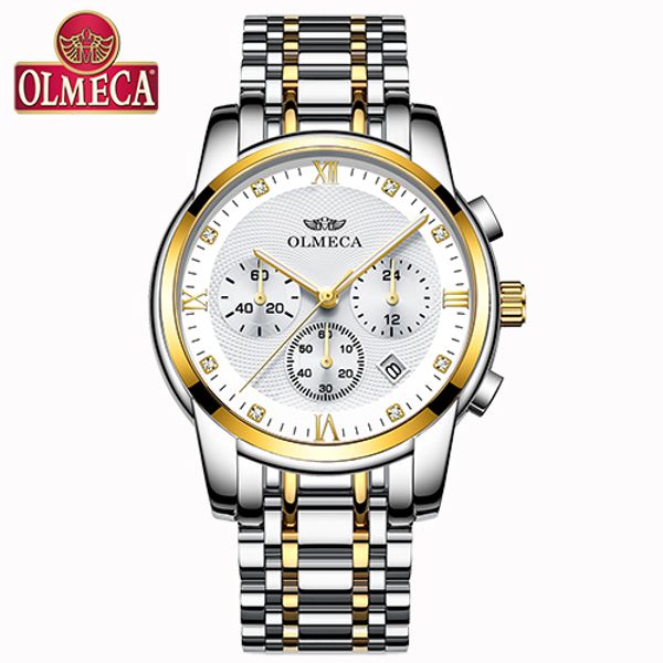 

человек часы olmeca моды кварцевые часы из нержавеющей стали водонепроницаемые wristwatch дата мужской часы relogio мужчина для, Slivery;brown
