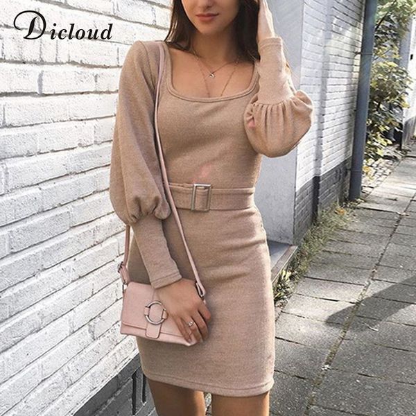 

dicloud женщины весна осень подпоясанный платье с длинным рукавом ребристые бинты платье sexy оболочки bodycon дамы streetwear, Black;pink