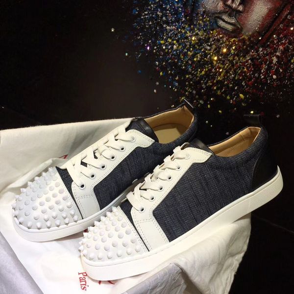 

super quality blue denim leather low sneakers red bottom couple flats junior orlato skate spikes men's luxury designer flat casual trai, Black