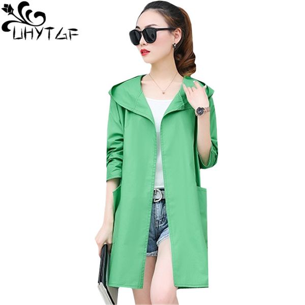 

uhytgf oversized cardigan summer coat fashion hooded thin sun protection clothing long windbreaker women plus size coat1501, Black;brown