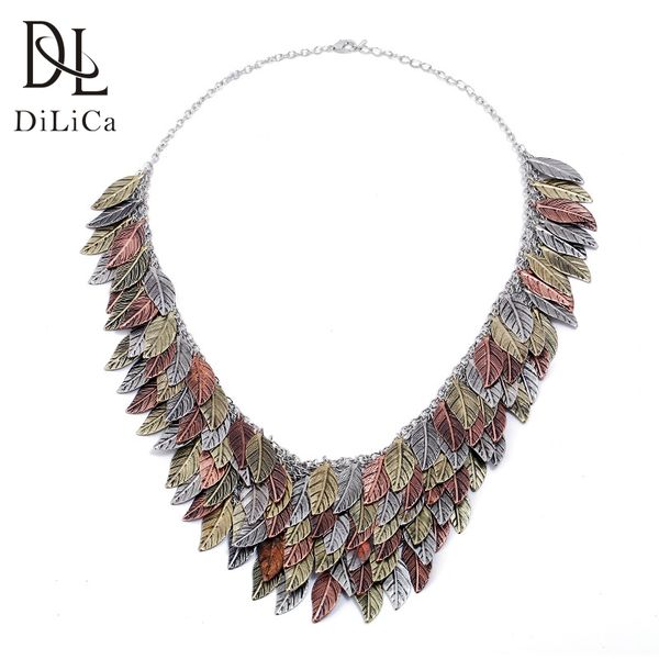 

dilica vintage себе ожерелье для женщин layered сплава листьев maxi ожерелья богемского bib ожерелье, Golden;silver