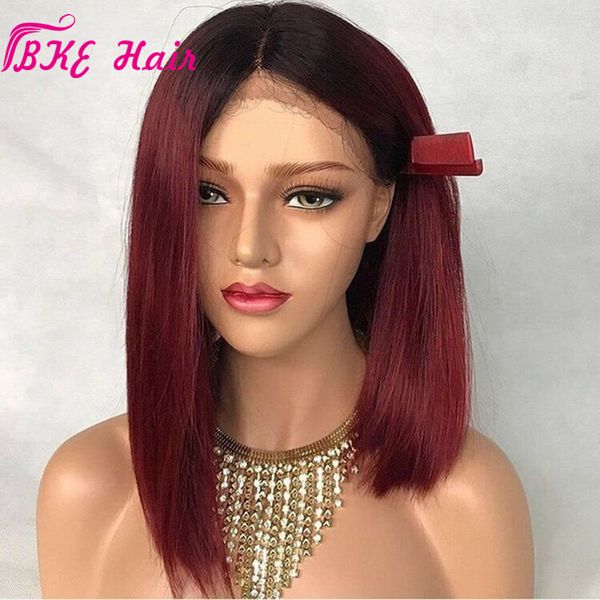 Acheter Nouvelle Simulation De Cheveux Humains Rouge Couleur Perruques Courtes Pour Les Femmes Noires Droite Ombre Synthétique Avant De Lacet Perruque