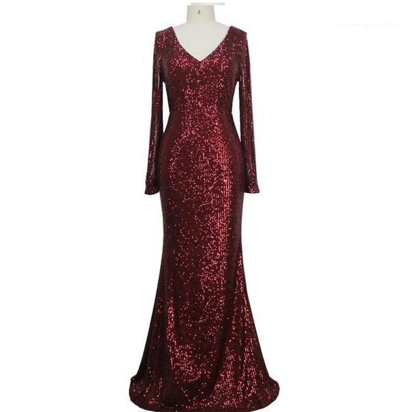 

long sleeve style female clothing fashion style casual apparel womens party designer sequined fishtail evening dress v neck, White;black