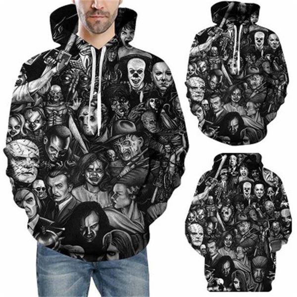 

men horror clown autumn drawstring 3d printed hoodies men women couple hoodies 3d print hoody casual pullovers streetwear sh190912, White;black
