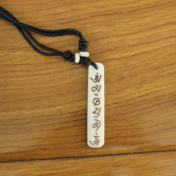 

pn063 tibetan white yak bone carved mantra amulet pendant for men om mani padme hum adjust pendant ing, Silver