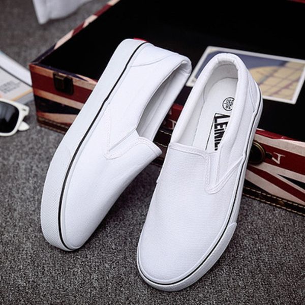 

2019 new fashion women's shoes pure white canvas elastic one-legged shoes solid color breathable white women, Black