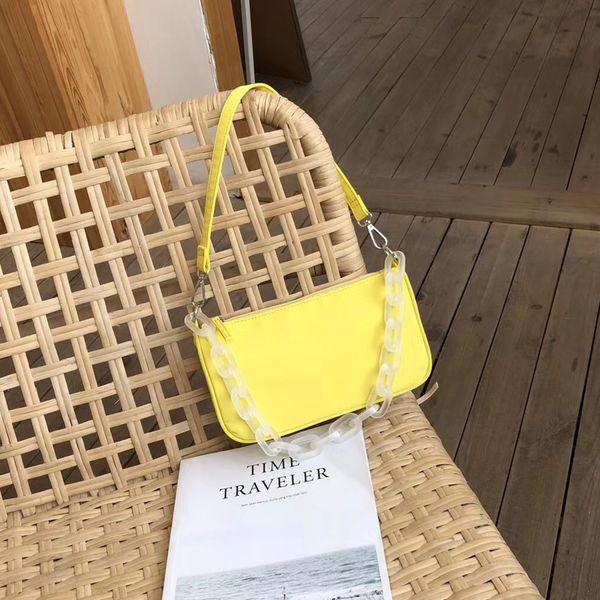 

2020 new women baguette bag female hobos handbags ladies small shoulder bags nylon zipper oxter axillary bag acrylic chain purse