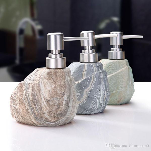 

european hand press pump ceramic soap dispenser stone marbled texture lotion bottle shampoo separate bottle shower gel container box