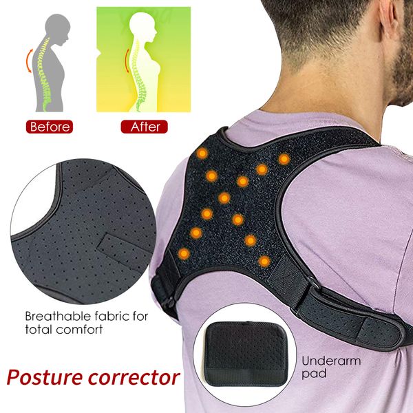 

new 1 set posture corrector back straightening adjustable back support brace belt sports shoulder strap shoulders pad, Black;blue