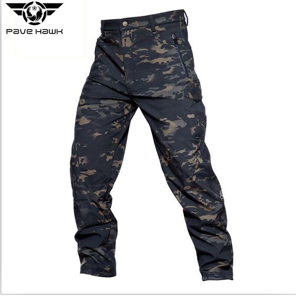 

men outdoor pants multi-purpose pockets waterproof cargo pants fleece winter autumn warm tactical, Black