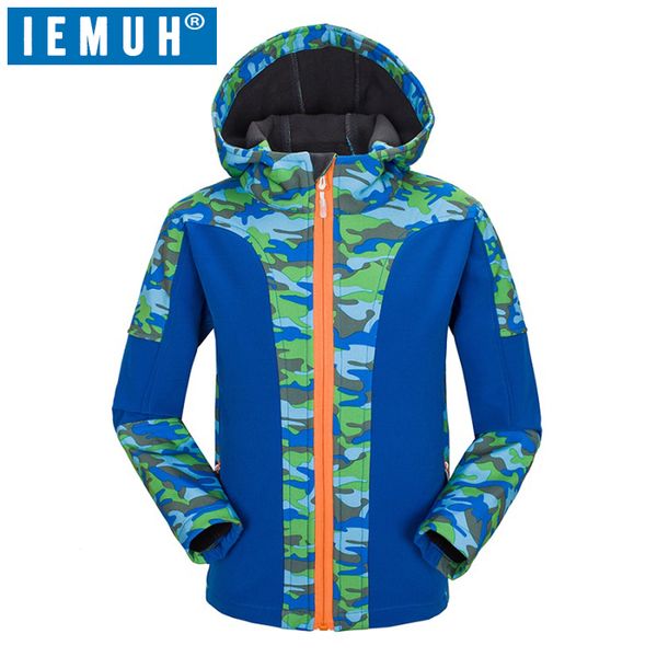 

iemuh brand children winter fleece softshell jackets kid waterproof thermal coat outdoor girl boy camping hiking trekking jacket, Blue;black