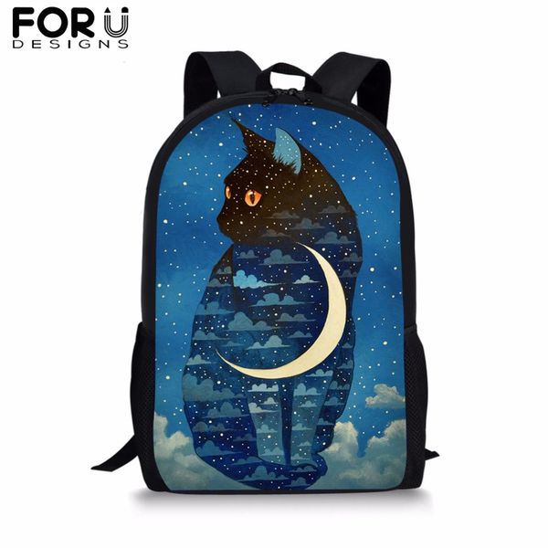 Froudesigns Cartoon Animal Moon Cat Printing School Bags For Boy
