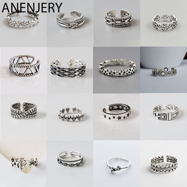 

anenjery multi-style vintage 925 sterling silver rings handmade size 18mm adjustable thai silver rings for men women s-r414, Golden;silver