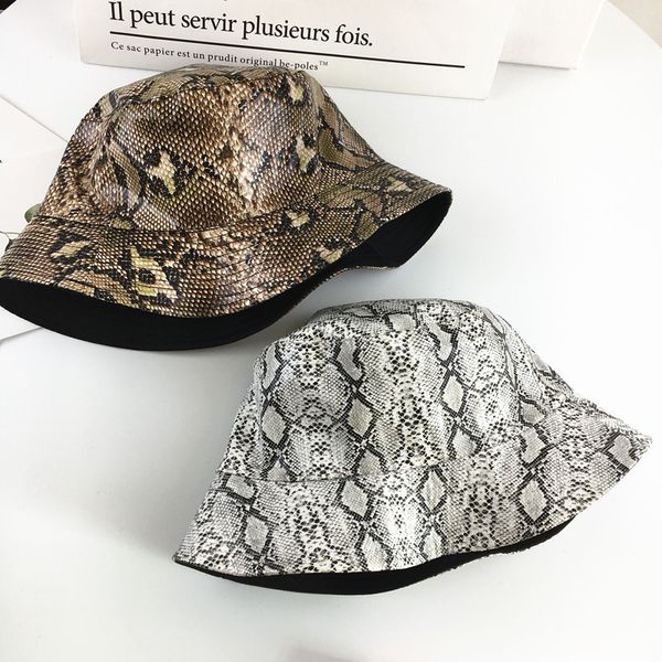 

2019 cotton snake print both sides bucket hat fisherman hat outdoor travel sun cap hats for men and women 180