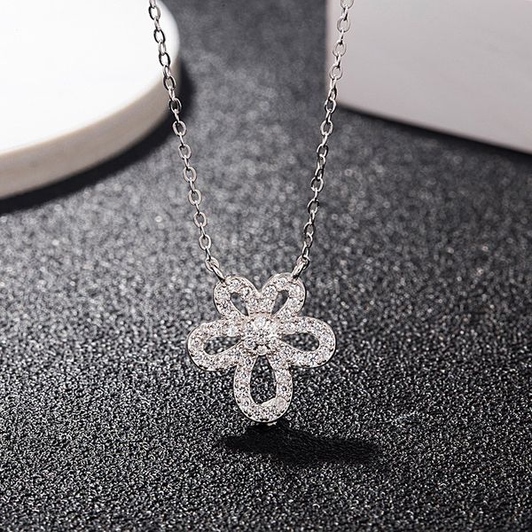 

s925 sterling silver rihnestone small flower necklace jewelry clavicle chain collor 2020 petal pendant choker for women